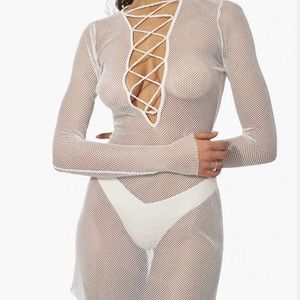 WEWOREWHAT V NECK LACE UP BIKINI COVER UP